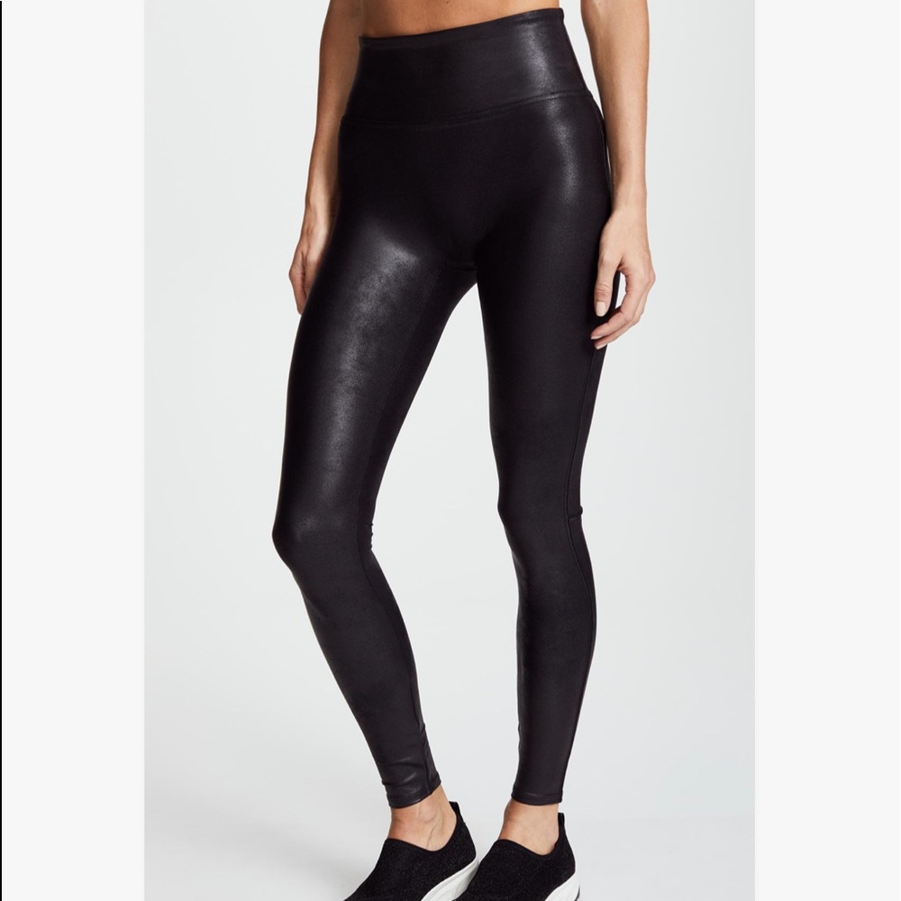 Spanx faux leather black leggings - xs petite